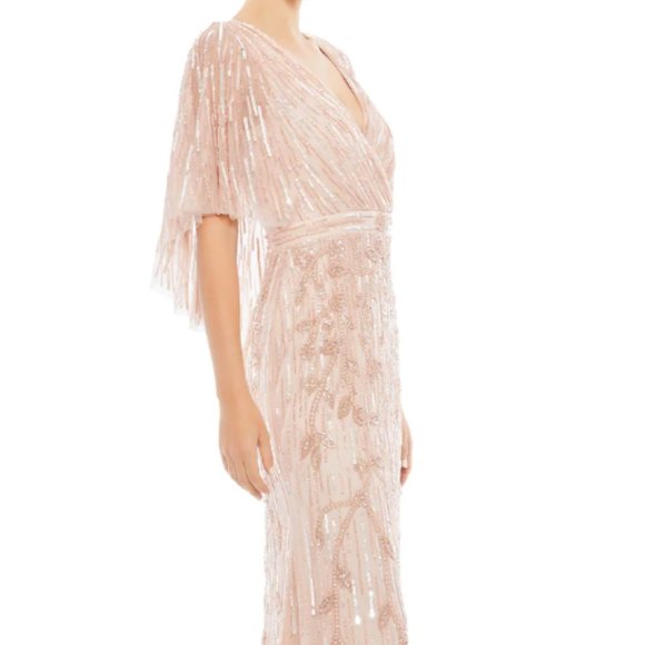 MAC DUGGAL 9064 CAPE SHORT SLEEVE FAUX WRAP BODICE BLUSH TRUMPET GOWN sz 14 - Picture 5 of 8